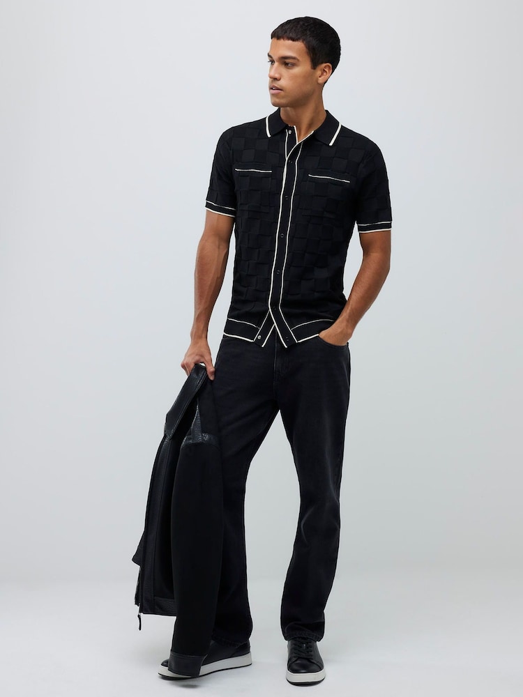 River Island Black Short Sleeve Slinky Checkerboard Shirt - Image 2 of 4