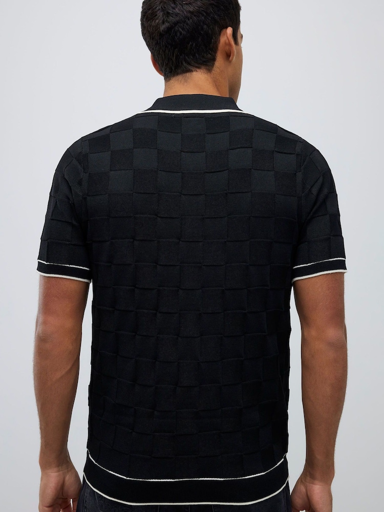 River Island Black Short Sleeve Slinky Checkerboard Shirt - Image 4 of 4