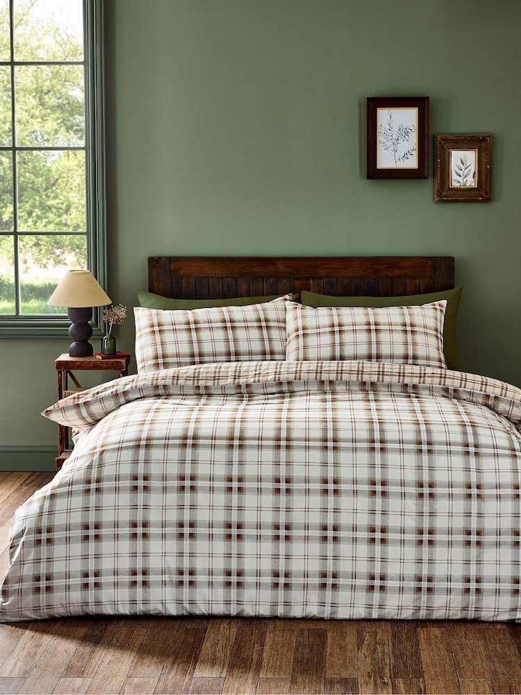 Catherine Lansfield Burnt Orange Kelso Check Reversible Duvet Cover Set - Image 1 of 5