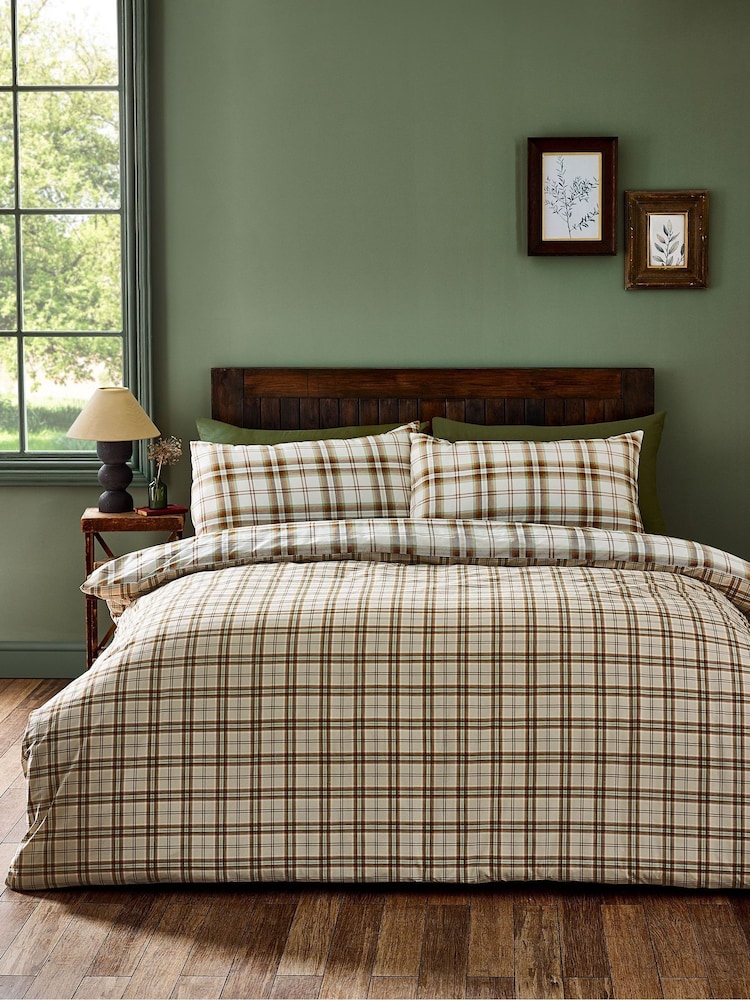 Catherine Lansfield Burnt Orange Kelso Check Reversible Duvet Cover Set - Image 2 of 5