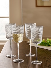 Nina Campbell Set of 4 Clear Embossed Swirl Wine Glasses - Image 1 of 5