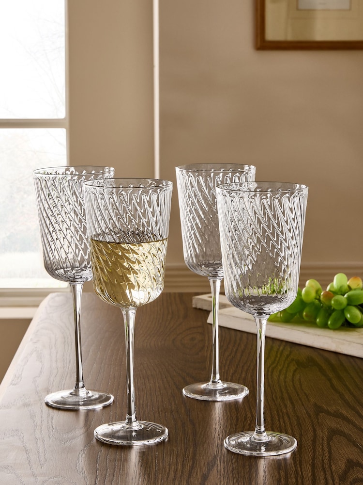 Nina Campbell Set of 4 Clear Embossed Swirl Wine Glasses - Image 1 of 5