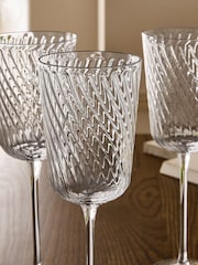 Nina Campbell Set of 4 Clear Embossed Swirl Wine Glasses - Image 3 of 5