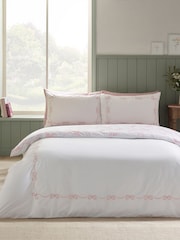 Catherine Lansfield White Or Pink Bow Embroidery Duvet Cover Set - Image 1 of 4