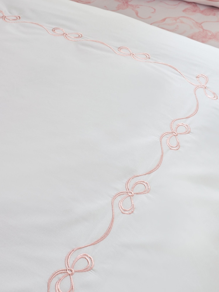 Catherine Lansfield White Or Pink Bow Embroidery Duvet Cover Set - Image 4 of 4