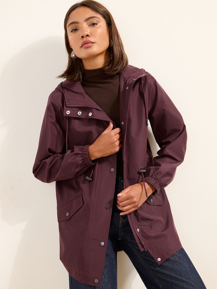 Friends Like These Fig Purple Shower Resistant Mid Length Rain Coat - Image 2 of 4 Friends Like These Fig Purple Shower Resistant Mid Length Rain Coat - Image 2 of 4