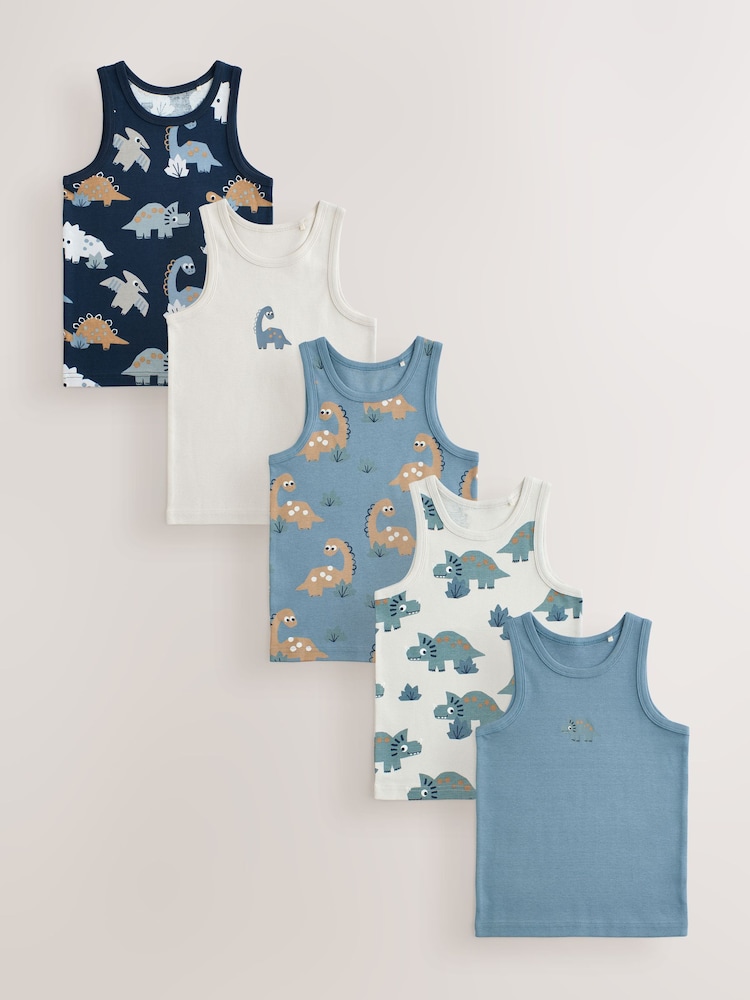 Multi Dino Cotton Vests 5 Pack (1.5-8yrs) - Image 1 of 10