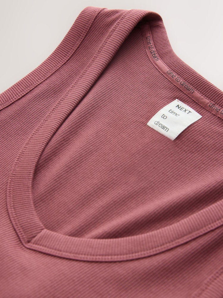 Berry Red Leaves Rib Vest Pyjamas - Image 2 of 3 Berry Red Leaves Rib Vest Pyjamas - Image 2 of 3