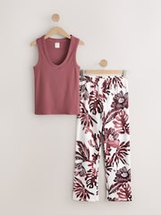 Berry Red Leaves Rib Vest Pyjamas - Image 6 of 8