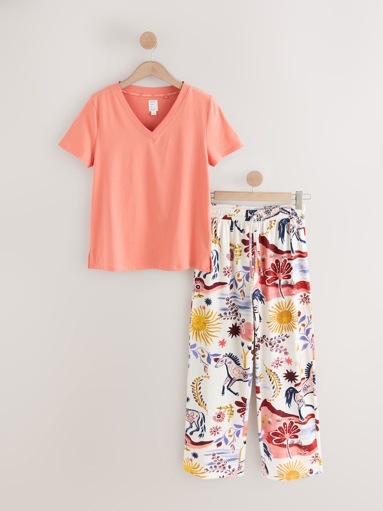 Peach Pink Floral Print Short Sleeve Pyjamas - Image 1 of 3