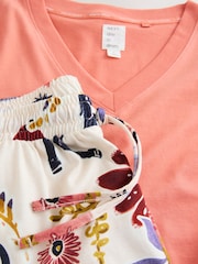 Peach Pink Floral Print Short Sleeve Pyjamas - Image 3 of 3