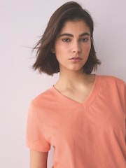 Ροζ ροδακινί φλοράλ Τύπωμα - Πιζάμες, κοντό μανίκι - Εικόνα 4 του 8