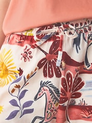 Ροζ ροδακινί φλοράλ Τύπωμα - Πιζάμες, κοντό μανίκι - Εικόνα 5 του 8