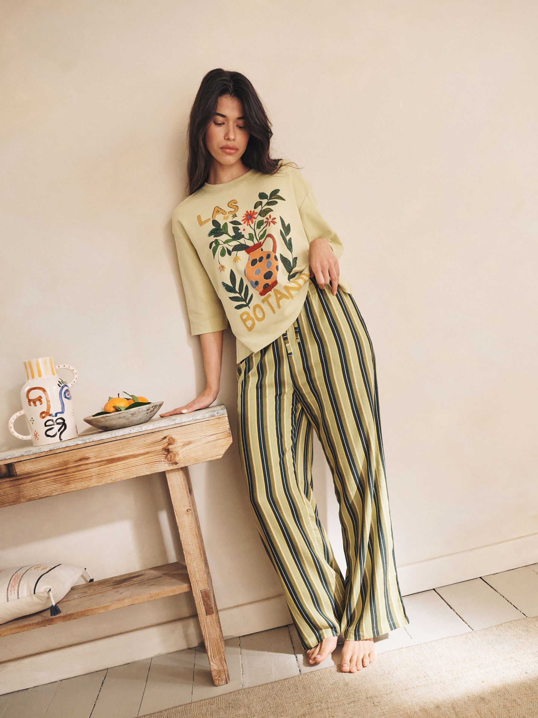 Green Stripe Graphic Short Sleeve Pyjamas