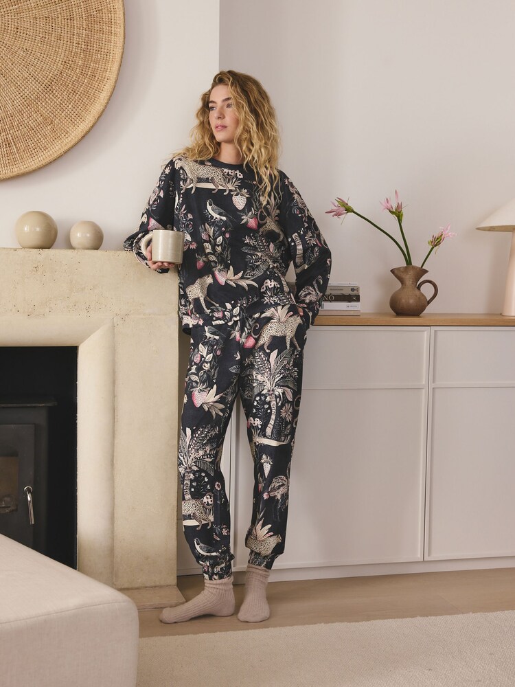 Charcoal Grey Leopard Long Sleeve Pyjamas - Image 1 of 7