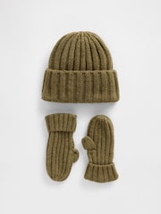 Gap Green Soft Touch Rib Beanie and Mittens Set (6mths-3yrs) - Image 1 of 1