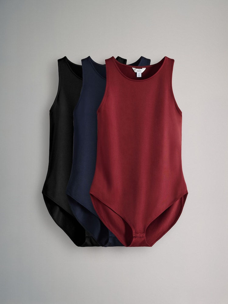 The Set Nayv/ Black/Red 3 Pack Soft Touch Polyamide Racer Bodysuit - Image 1 of 14 The Set Nayv/ Black/Red 3 Pack Soft Touch Polyamide Racer Bodysuit - Image 1 of 14