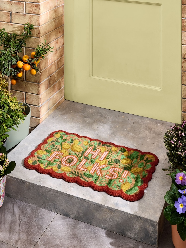 Lucy Tiffney Green Hi Folks Slogan Doormat - Image 1 of 4