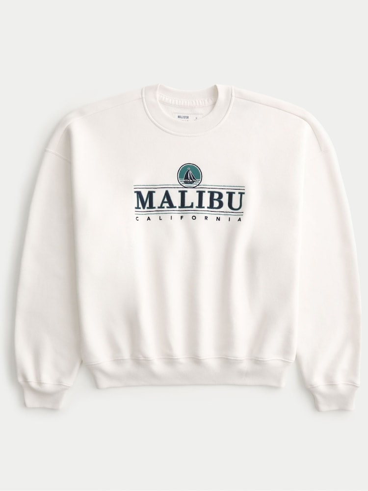 Hollister Baggy Destination Graphic Print Cinched Bottom Cream Sweatshirt - Image 3 of 3