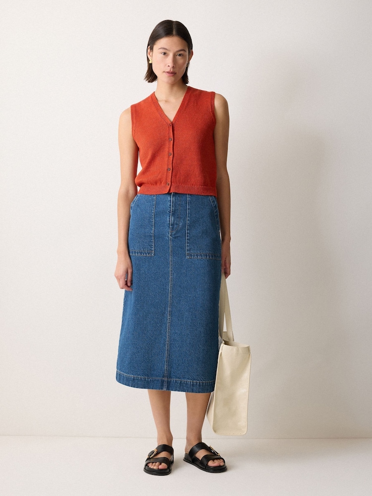 Jigsaw Blue Denim Patch Pocket Midi Skirt - Image 1 of 6 Jigsaw Blue Denim Patch Pocket Midi Skirt - Image 1 of 6