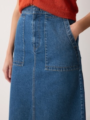 Jigsaw Blue Denim Patch Pocket Midi Skirt - Image 2 of 6