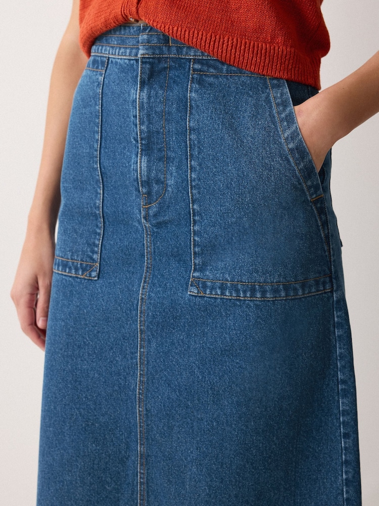 Jigsaw Blue Denim Patch Pocket Midi Skirt - Image 2 of 6 Jigsaw Blue Denim Patch Pocket Midi Skirt - Image 2 of 6