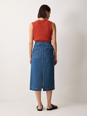 Jigsaw Blue Denim Patch Pocket Midi Skirt - Image 4 of 6