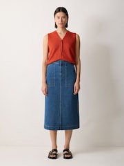 Jigsaw Blue Denim Patch Pocket Midi Skirt - Image 5 of 6