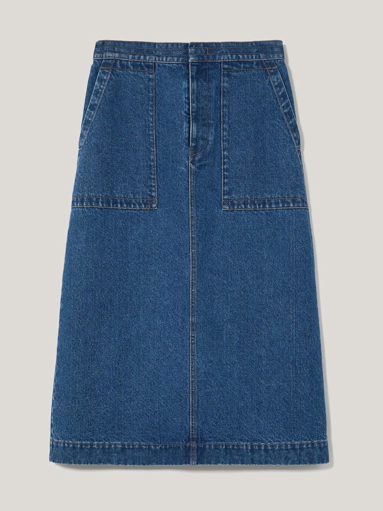 Jigsaw Blue Denim Patch Pocket Midi Skirt - Image 6 of 6 Jigsaw Blue Denim Patch Pocket Midi Skirt - Image 6 of 6