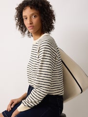 Jigsaw Blue Textured Stripe Sweatshirt - Image 1 of 4