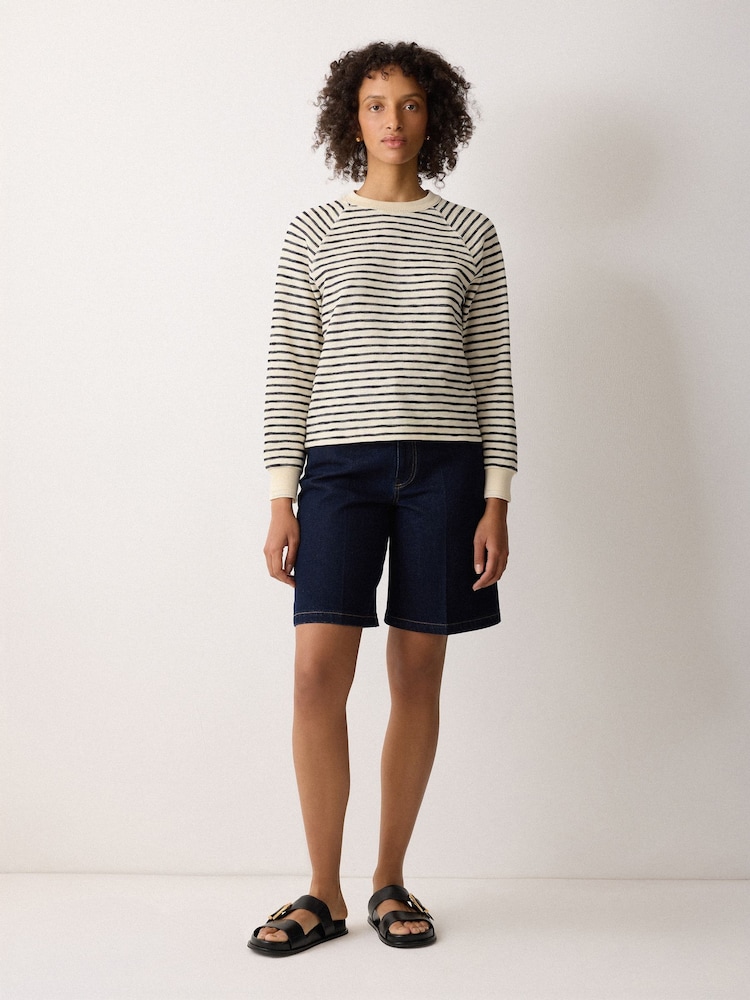 Jigsaw Blue Textured Stripe Sweatshirt - Image 2 of 4 Jigsaw Blue Textured Stripe Sweatshirt - Image 2 of 4