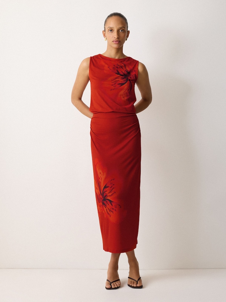 Jigsaw Red Fire Flower Print Jersey Skirt - Image 1 of 5