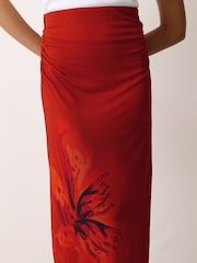 Jigsaw Red Fire Flower Print Jersey Skirt - Image 2 of 5