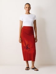 Jigsaw Red Fire Flower Print Jersey Skirt - Image 3 of 5