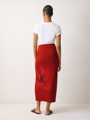Jigsaw Red Fire Flower Print Jersey Skirt - Image 4 of 5