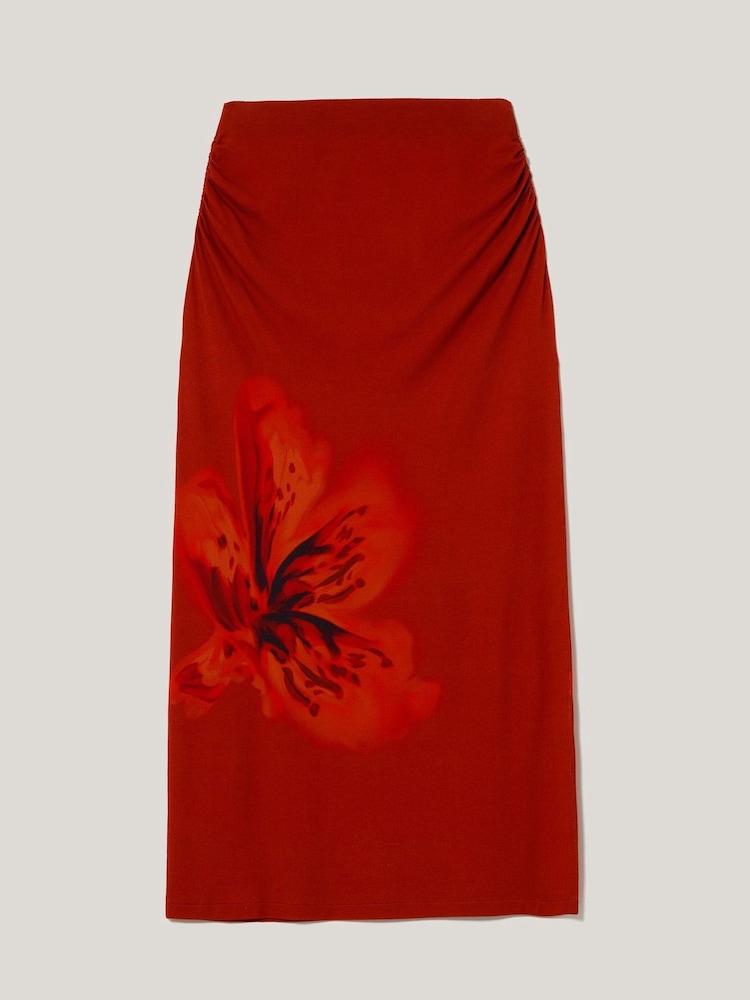 Jigsaw Red Fire Flower Print Jersey Skirt - Image 5 of 5