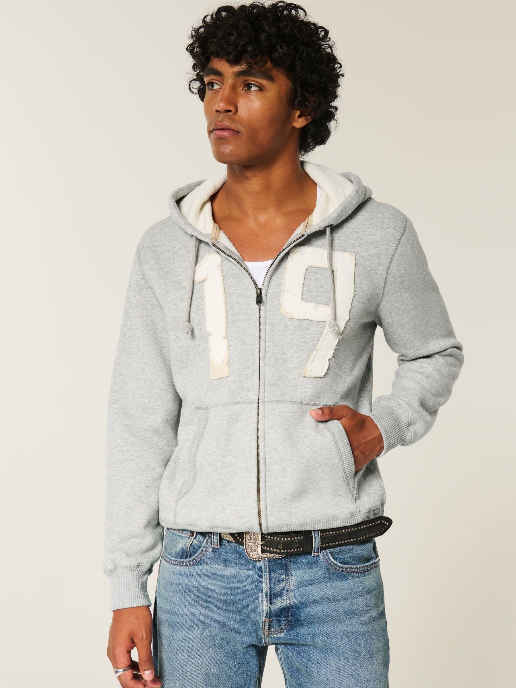 Buy Hollister Grey Logo Waffle Lined Boxy Zip-Up Hoodie from Next USA