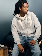 Hollister Grey Logo Waffle Lined Boxy Zip-Up Hoodie - Image 3 of 6