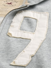 Hollister Grey Logo Waffle Lined Boxy Zip-Up Hoodie - Image 6 of 6
