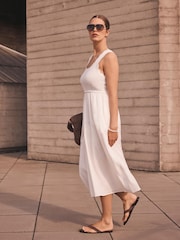 Mint Velvet White Scallop Trim Midi Dress - Image 2 of 8