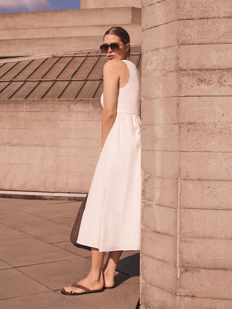 Buy Mint Velvet White Scallop Detail Woven Midi Dress from Next USA