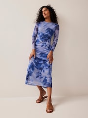 Mint Velvet Blue Abstract Print Mesh Midi Dress - Image 1 of 8