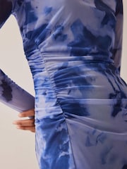 Mint Velvet Blue Abstract Print Mesh Midi Dress - Image 4 of 8