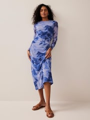 Mint Velvet Blue Abstract Print Mesh Midi Dress - Image 5 of 8