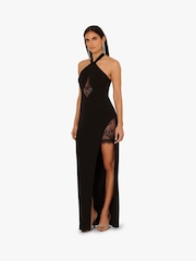 Adrianna By Adrianna Papell Knit Crepe Long Black Dress - Image 1 of 6