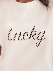 Mint Velvet Cream Cotton Cut Out Slogan T-Shirt - Image 3 of 8