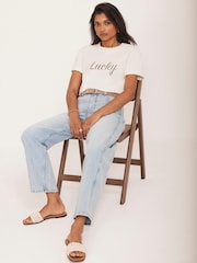 Mint Velvet Cream Cotton Cut Out Slogan T-Shirt - Image 4 of 8
