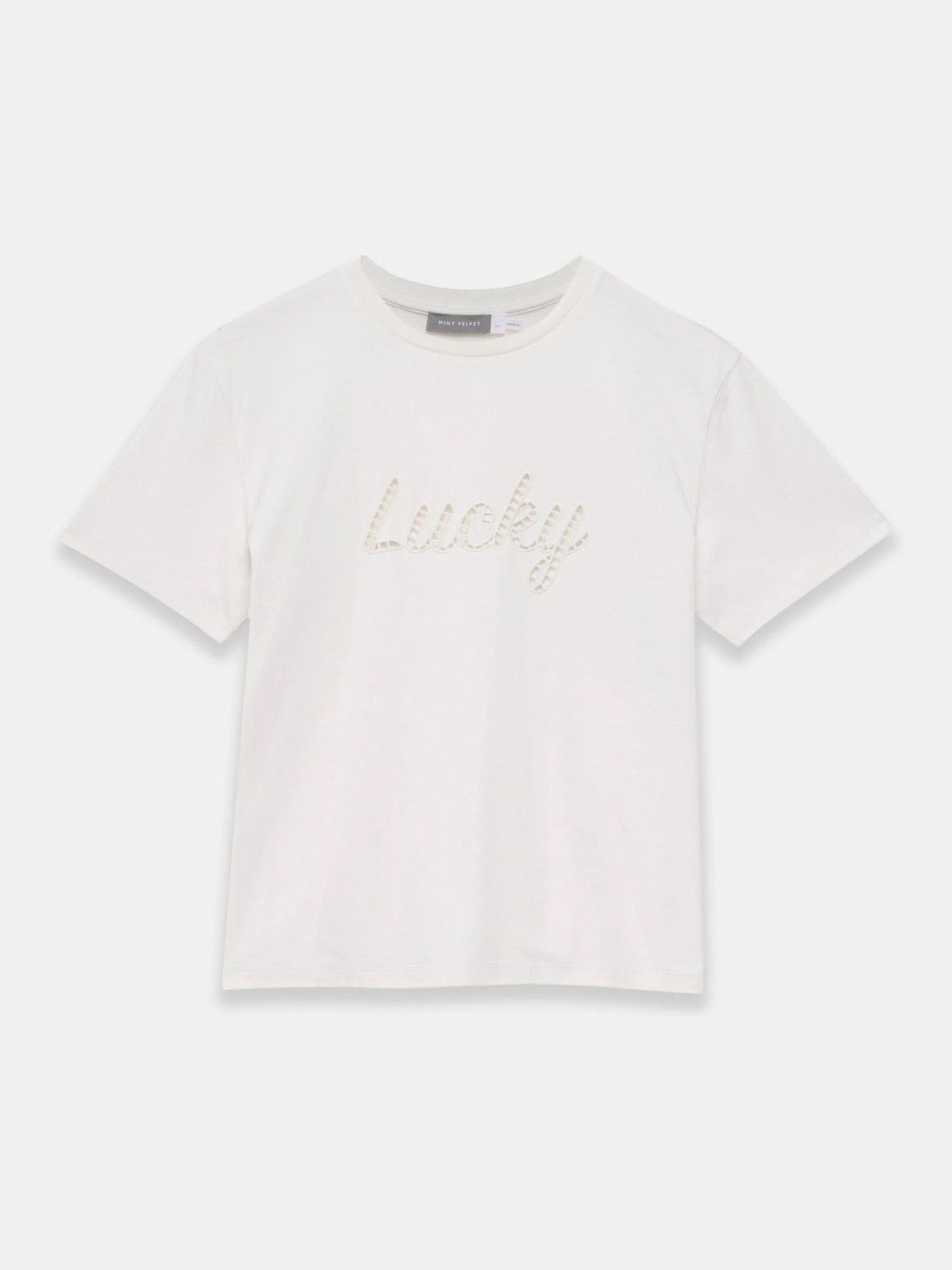 Buy Mint Velvet Cream Cotton Cut Out Slogan T-Shirt from the Next
