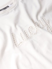 Mint Velvet Cream Cotton Cut Out Slogan T-Shirt - Image 8 of 8
