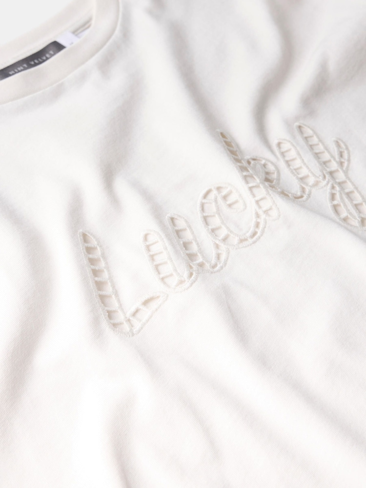 Mint Velvet Cream Cotton Cut Out Slogan T-Shirt - Image 8 of 8